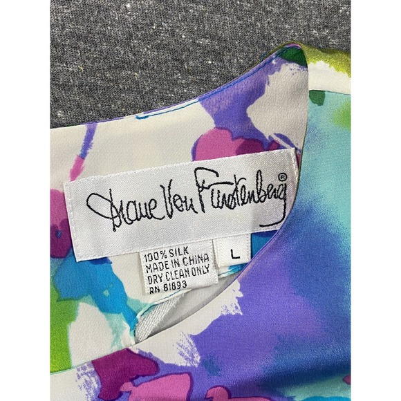 Diane Von‎ Furstenberg Silk Blouse Womens Large Colorful Floral Abstract Luxury - Picture 5 of 14